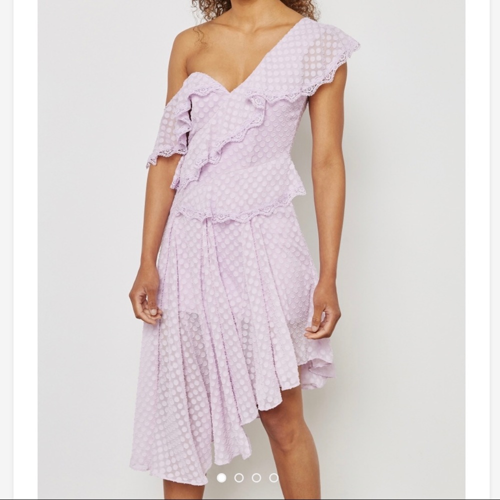 Bardot assymetrical purple lace dress